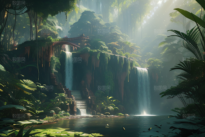 梦幻绘画完美几何建筑中的奇幻之境