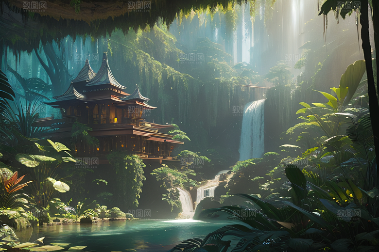 梦幻绘画完美几何建筑中的奇幻之境