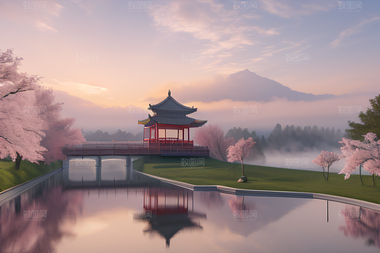 美轮美奂的中国宫殿画卷桃花湖泽无边