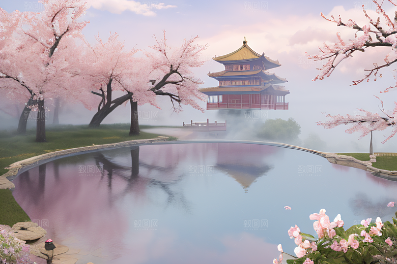 美轮美奂的中国宫殿画卷桃花湖泽无边