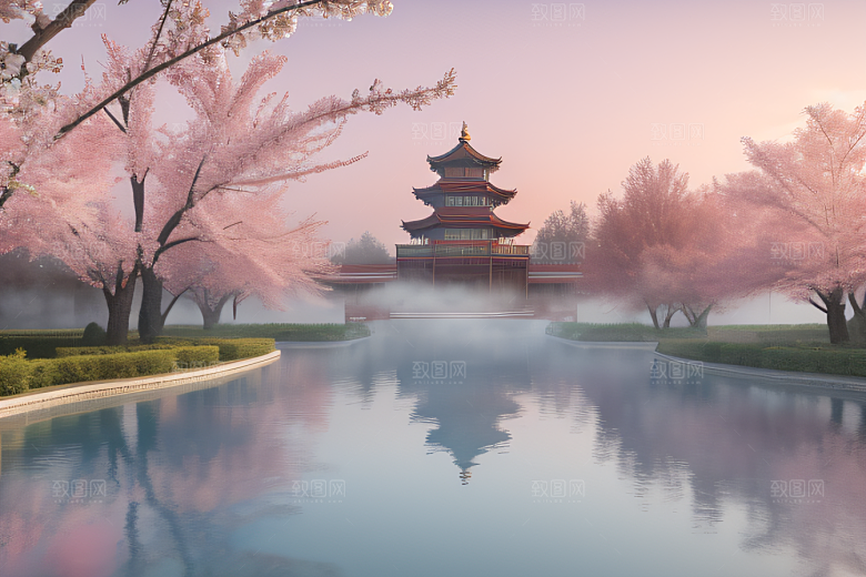 美轮美奂的中国宫殿画卷桃花湖泽无边