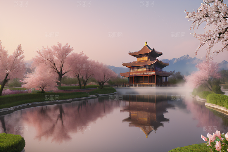 美轮美奂的中国宫殿画卷桃花湖泽无边