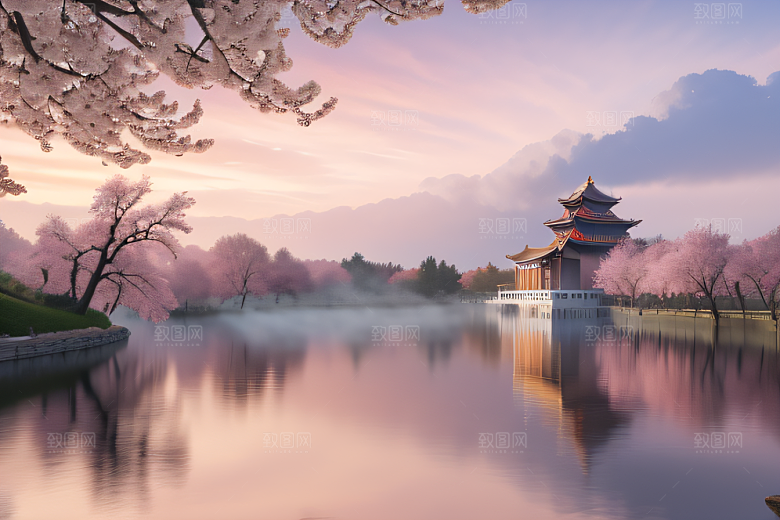 美轮美奂的中国宫殿画卷桃花湖泽无边