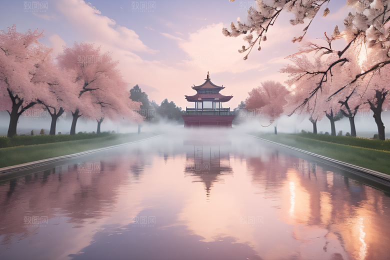 美轮美奂的中国宫殿画卷桃花湖泽无边