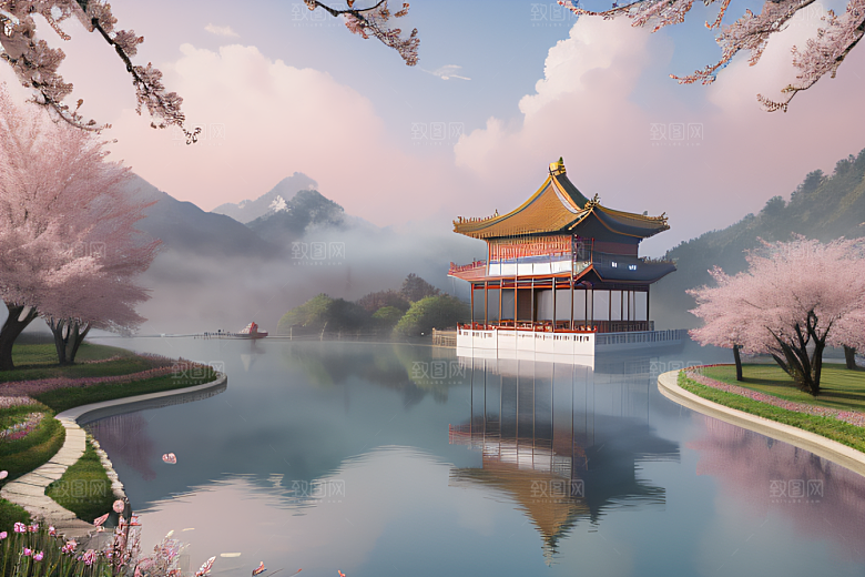 美轮美奂的中国宫殿画卷桃花湖泽无边