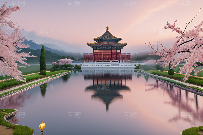 美轮美奂的中国宫殿画卷桃花湖泽无边
