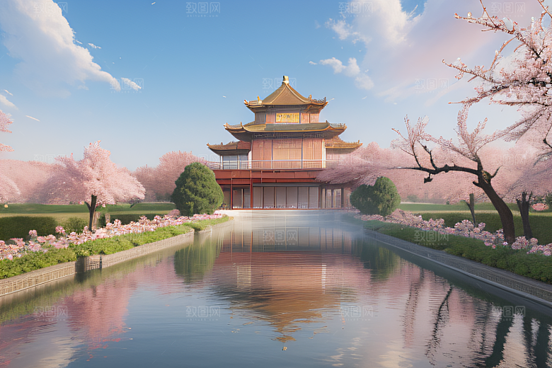 美轮美奂的中国宫殿画卷桃花湖泽无边