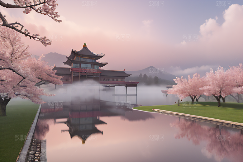 美轮美奂的中国宫殿画卷桃花湖泽无边