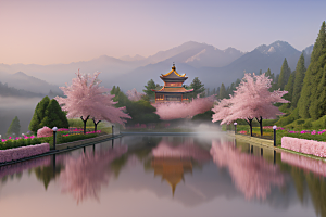 美轮美奂的中国宫殿画卷桃花湖泽无边
