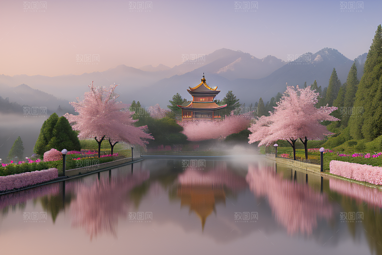 美轮美奂的中国宫殿画卷桃花湖泽无边