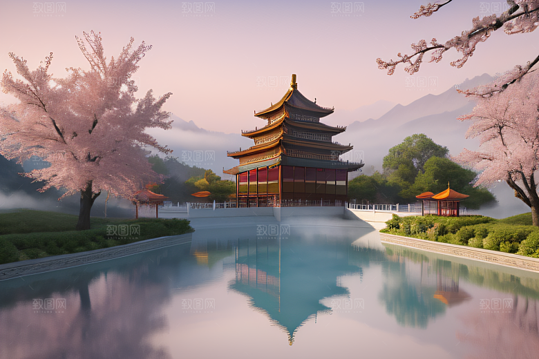 艺术站热门中国宫殿美景的壮丽绘画