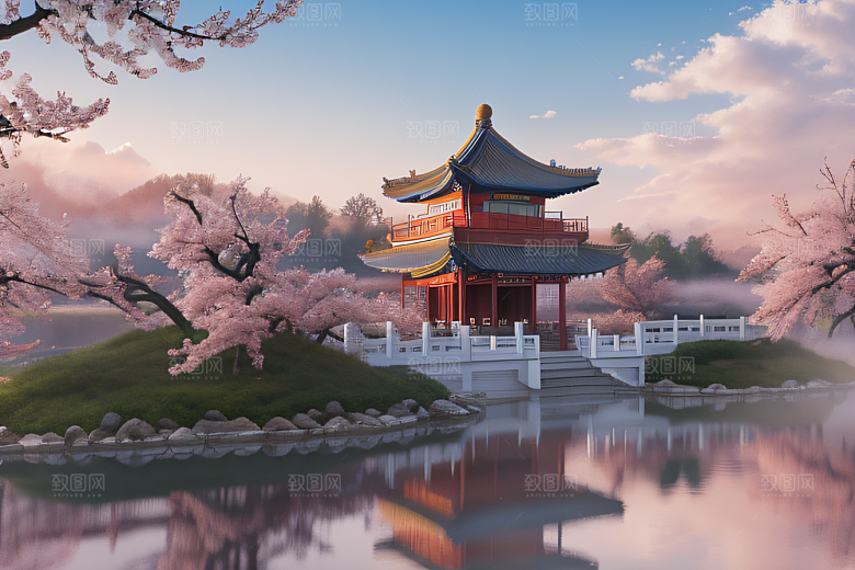 艺术站热门中国宫殿美景的壮丽绘画