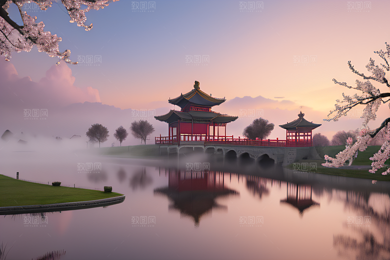 艺术站热门中国宫殿美景的壮丽绘画