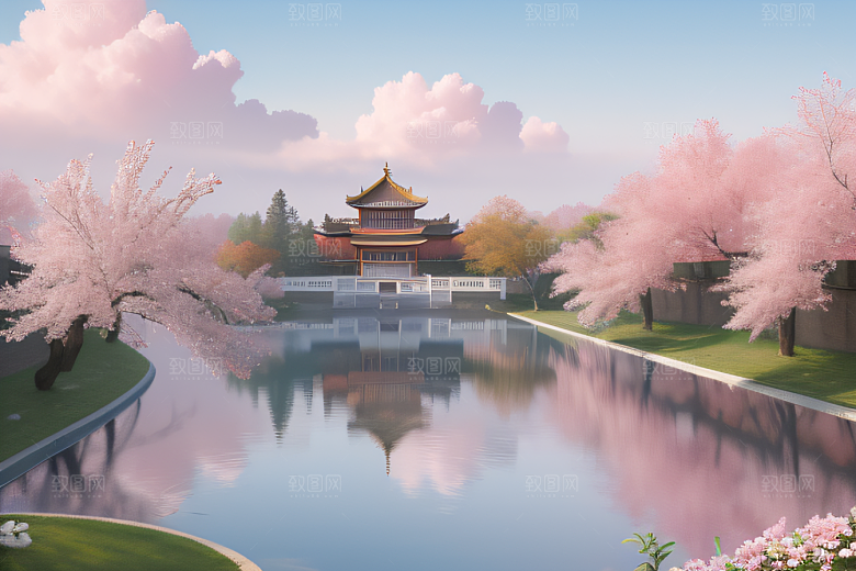 艺术站热门中国宫殿美景的壮丽绘画