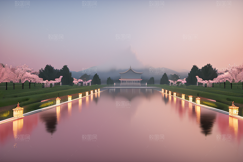 艺术站热门中国宫殿美景的壮丽绘画