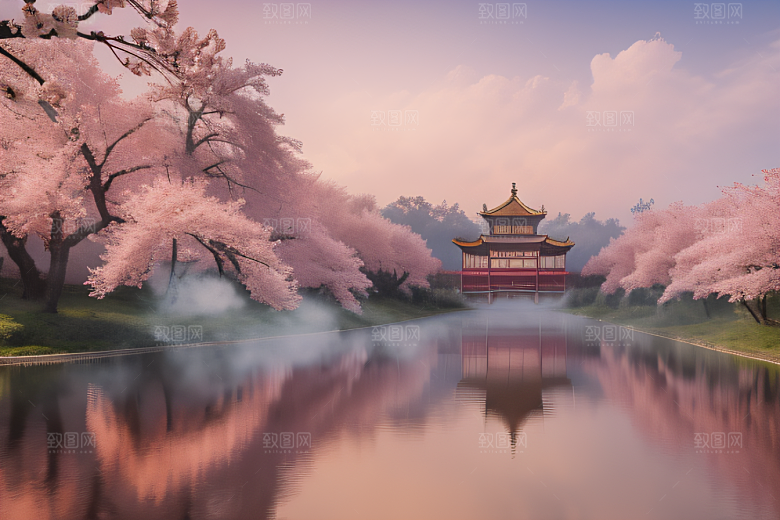 桃花盛开的浪漫画卷中国古宫美景尽收眼底