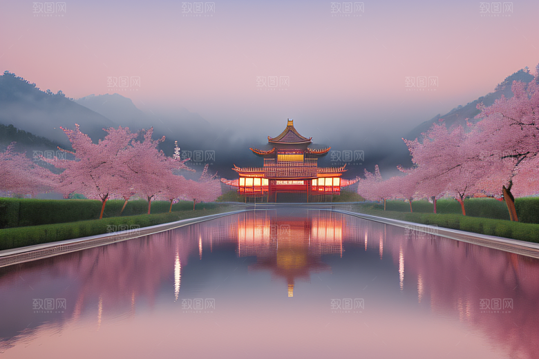 桃花盛开的浪漫画卷中国古宫美景尽收眼底