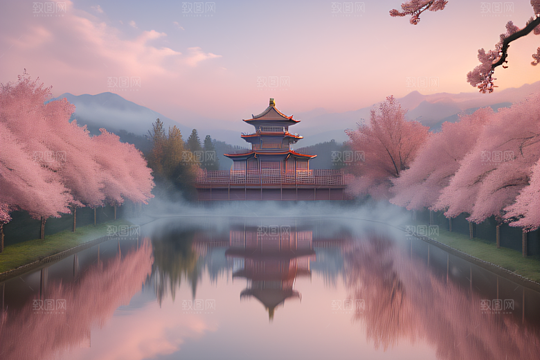 桃花盛开的浪漫画卷中国古宫美景尽收眼底