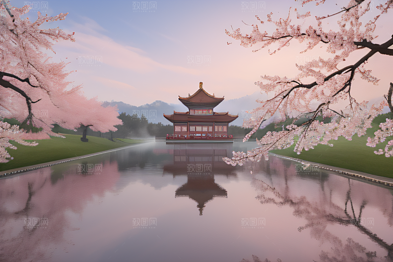 桃花盛开的浪漫画卷中国古宫美景尽收眼底