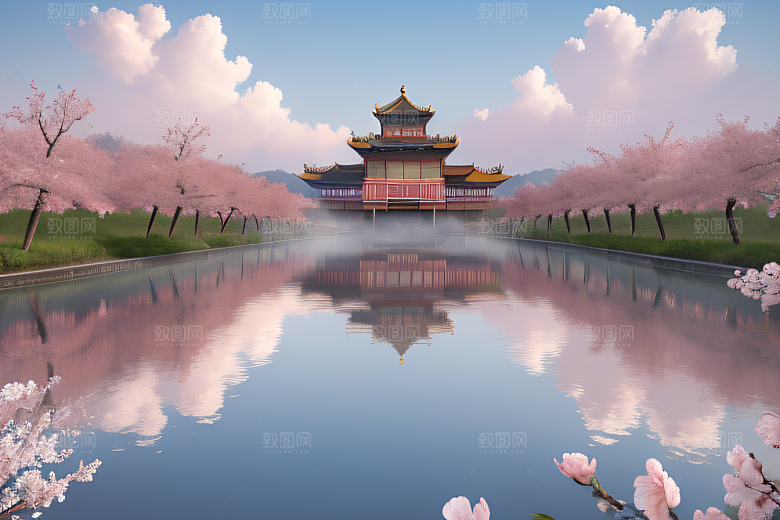桃花盛开的浪漫画卷中国古宫美景尽收眼底