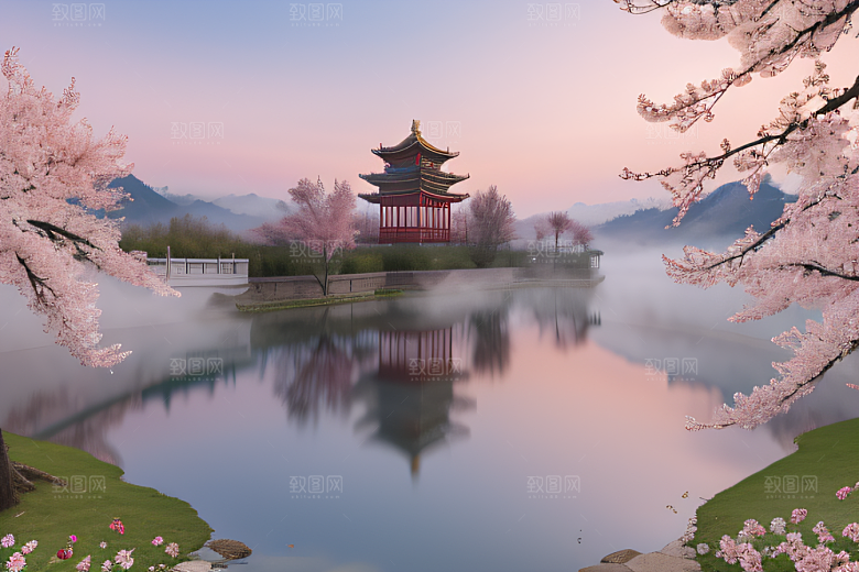 桃花盛开的浪漫画卷中国古宫美景尽收眼底