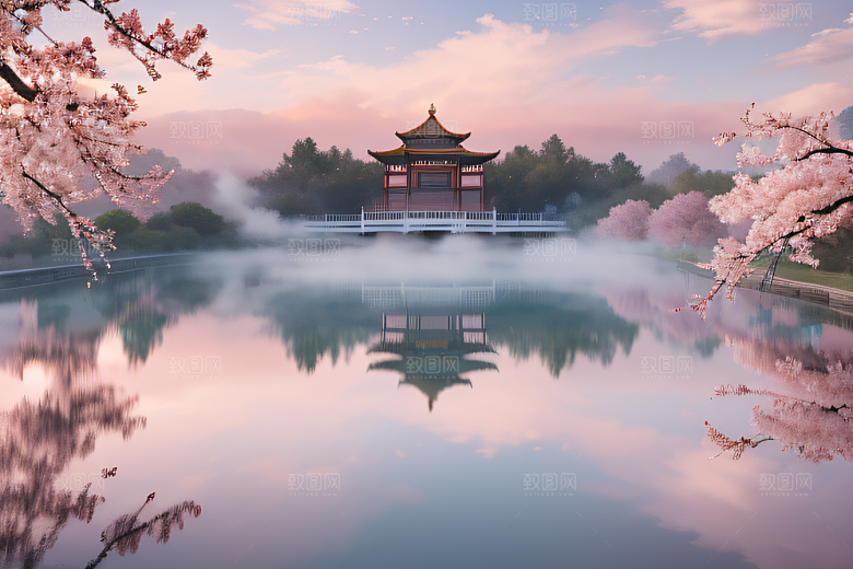 桃花盛开的浪漫画卷中国古宫美景尽收眼底
