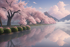 中国宫殿景观如画桃花池中的浪漫奇观