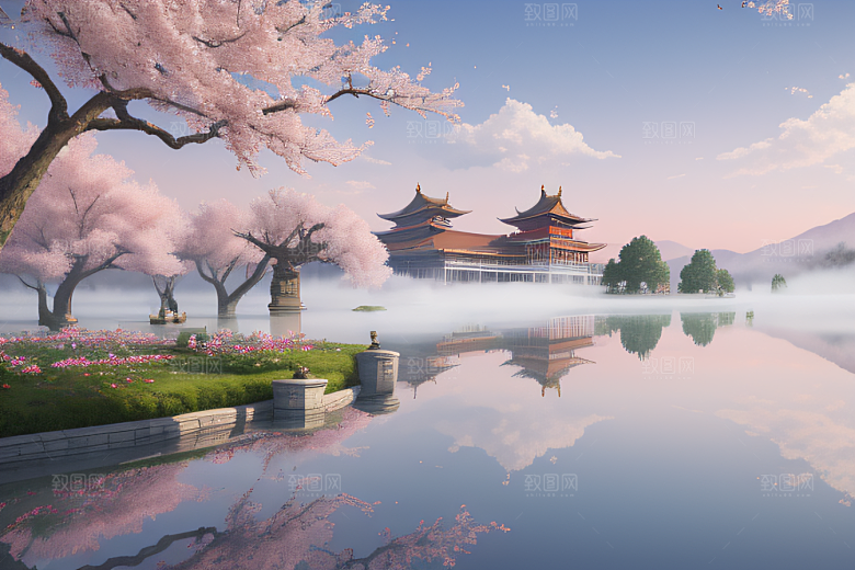 艺术圈话题中国宫殿美景的壮丽绘画