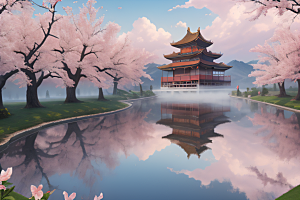 美轮美奂的中国宫殿画卷桃花湖泽无边
