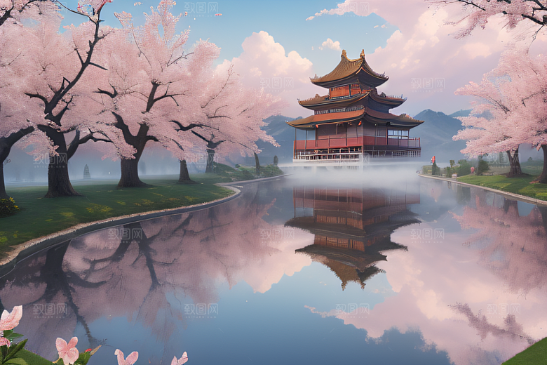 美轮美奂的中国宫殿画卷桃花湖泽无边