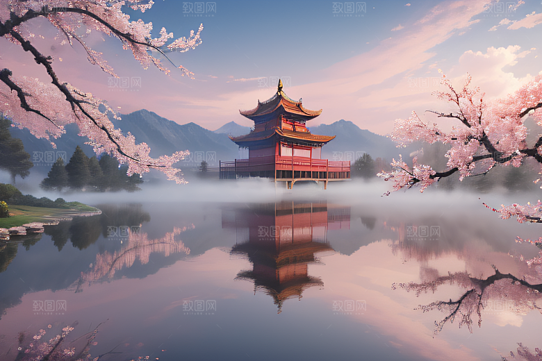 美轮美奂的中国宫殿画卷桃花湖泽无边