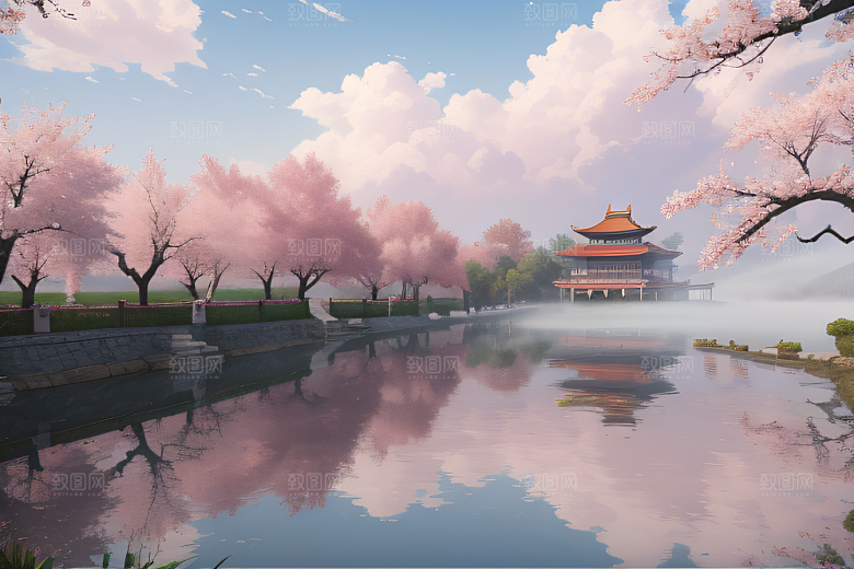 美轮美奂的中国宫殿画卷桃花湖泽无边
