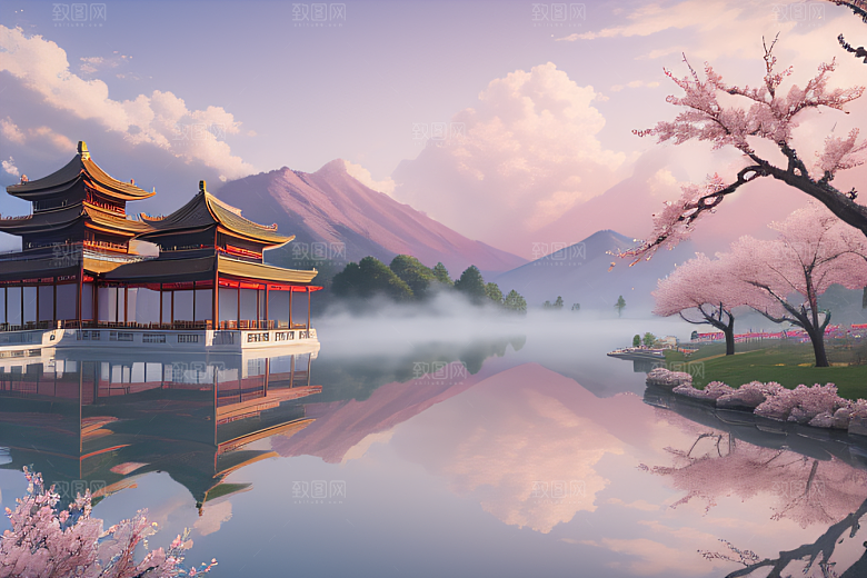 美轮美奂的中国宫殿画卷桃花湖泽无边