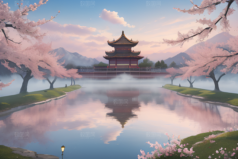 美轮美奂的中国宫殿画卷桃花湖泽无边