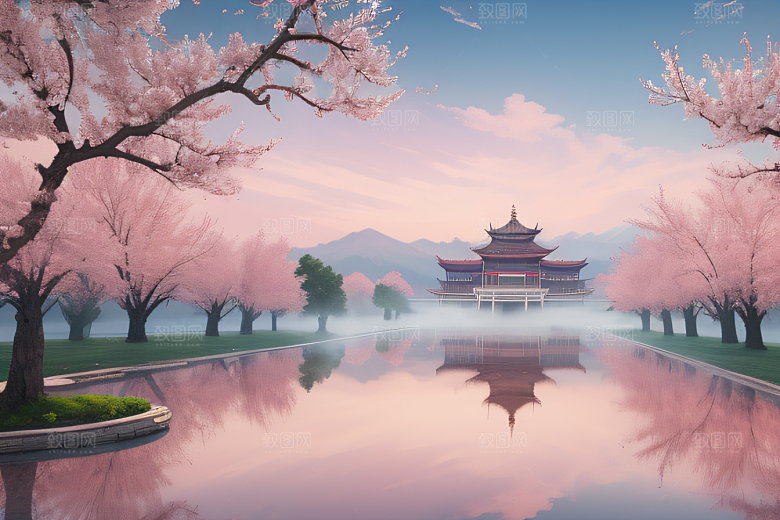 美轮美奂的中国宫殿画卷桃花湖泽无边