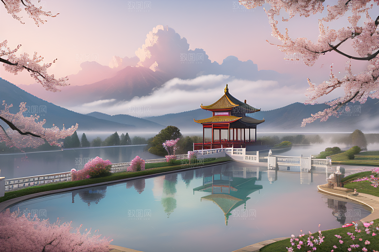 美轮美奂的中国宫殿画卷桃花湖泽无边
