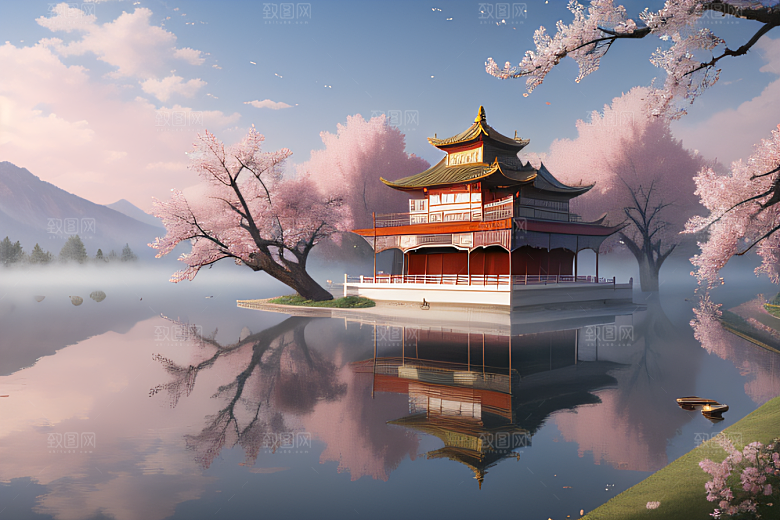 美轮美奂的中国宫殿画卷桃花湖泽无边