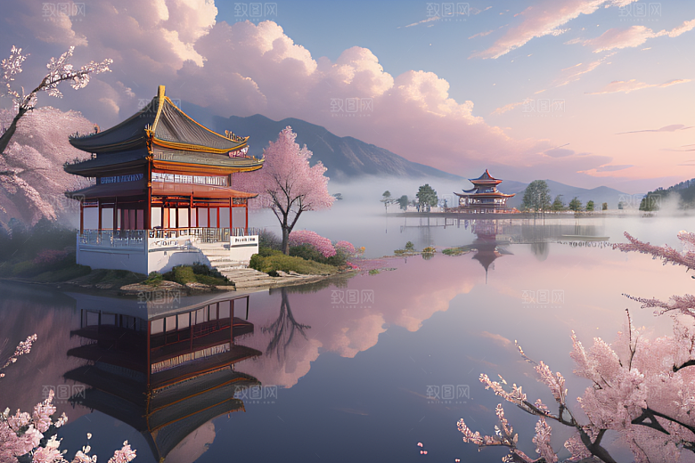 美轮美奂的中国宫殿画卷桃花湖泽无边