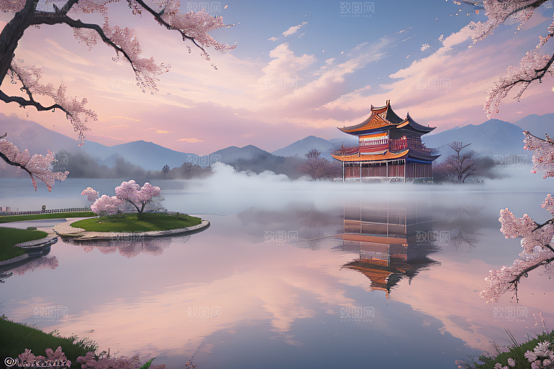 美轮美奂的中国宫殿画卷桃花湖泽无边