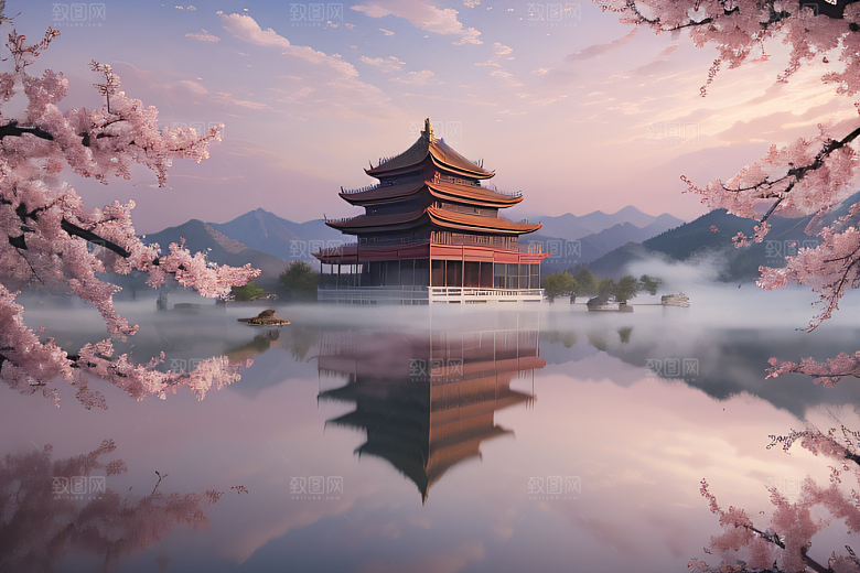 美轮美奂的中国宫殿画卷桃花湖泽无边