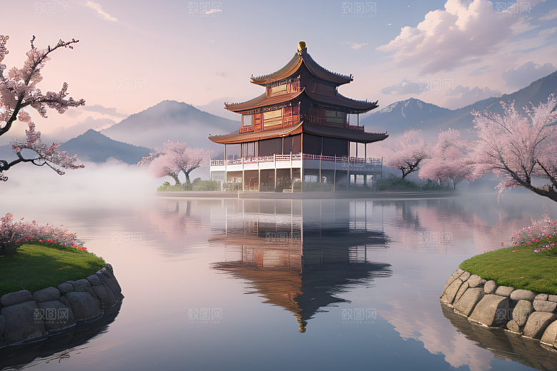 美轮美奂的中国宫殿画卷桃花湖泽无边