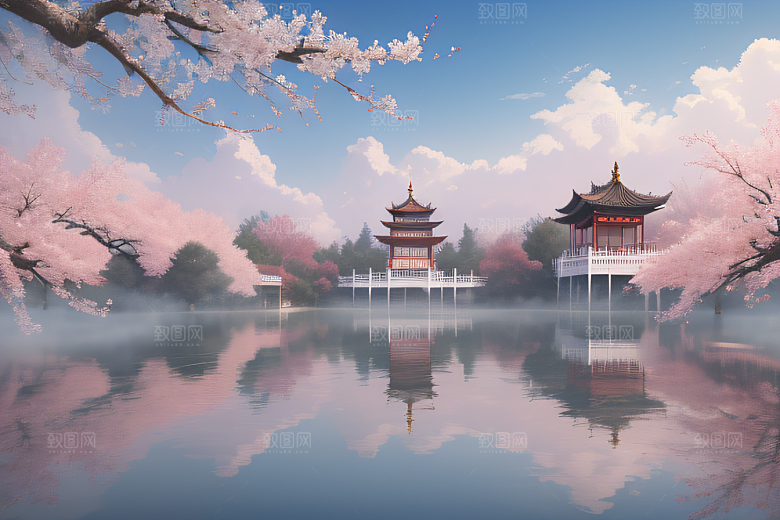 美轮美奂的中国宫殿画卷桃花湖泽无边