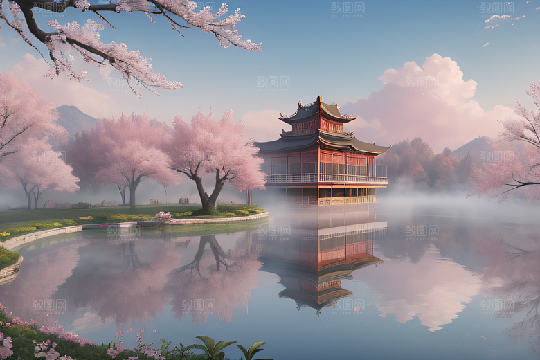 美轮美奂的中国宫殿画卷桃花湖泽无边