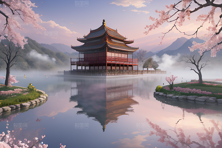 艺术站热门中国宫殿美景的壮丽绘画