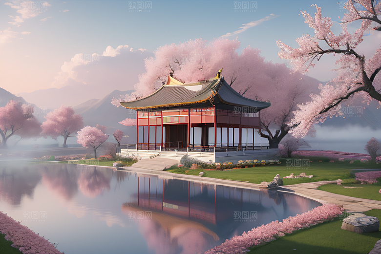 艺术站热门中国宫殿美景的壮丽绘画