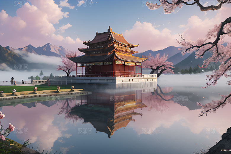 艺术站热门中国宫殿美景的壮丽绘画