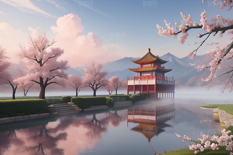 艺术站热门中国宫殿美景的壮丽绘画