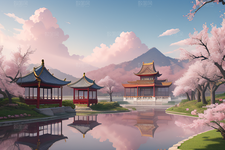 艺术站热门中国宫殿美景的壮丽绘画