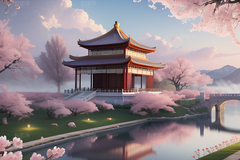 艺术站热门中国宫殿美景的壮丽绘画