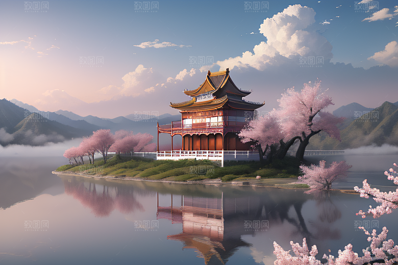 艺术站热门中国宫殿美景的壮丽绘画